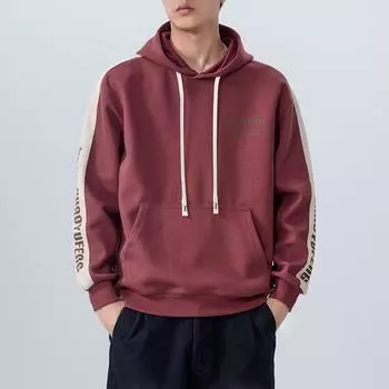 Американский модный свитер мужской свободный большой размер спортивный стиль контрастный цвет сращивание толстовка с капюшоном мужской топ M бордовый