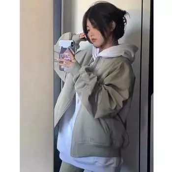 Американский нишевый дизайн летный костюм куртка для женщин весна и осень свободная куртка бейсбольная куртка зимнее утолщенное хлопковое пальто ^ XL recommended 130-72.5 kg ^ ^