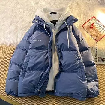 Американский новый тренд, пальто с капюшоном, одежда с хлопковой подкладкой Y2K, уличная пуховая куртка на молнии с капюшоном в стиле ретро, парки, зимнее плотное пальто XL чёрный