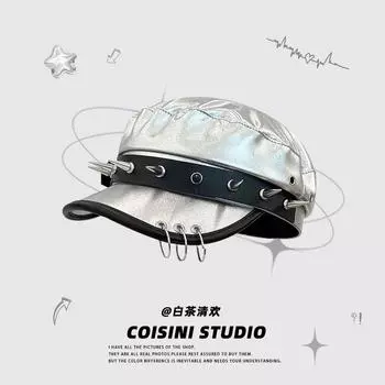 Американский панк-дизайн с заклепками, серебряные береты, кепка 2000 года, летние и осенние, универсальные, повседневные, в стиле ретро, для газетчиков 56-58cm серебряный