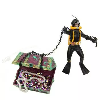 Американский Пневматический Украшение для Аквариума Охотник за Сокровищами Лягушка Водолаз Ландшафтный Дизайн Аквариума Дайвер Сундук с Сокровищами One Size чёрный