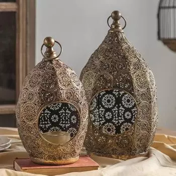 Американский полый резной подсвечник, ретро-украшение из железа, гостиная в гостевом доме, фойе, романтическая атмосфера, украшение бара