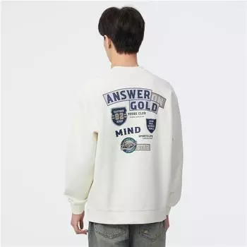 Американский повседневный свитер Mark Twill с вышитым значком, мужской осенний свободный модный топ с круглым вырезом M грязно-белый