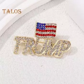 Американский президент Имя Брошь цинковый сплав свитер рюкзак шляпа украшение горный хрусталь флаг буква булавка мужчины женщины одежда аксессуары A