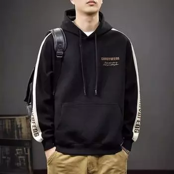 Американский прочный контрастный цветной принт с капюшоном и длинными рукавами мужской свитер осенний модный брендовый пуловер свободная повседневная куртка M