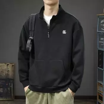 Американский прочный свитер-пуловер с полумолнией, мужской свободный свитер большого размера, модный бренд, повседневный спортивный пиджак с воротником-стойкой M серый