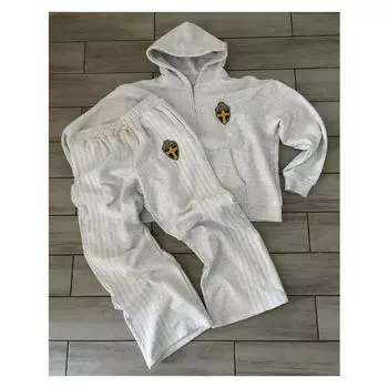 Американский простой классический полосатый спортивный комплект из двух предметов с капюшоном, уличные ретро-тренды, спортивные штаны, серые спортивные штаны S