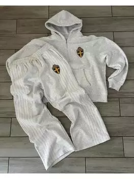 Американский простой классический полосатый спортивный комплект из двух предметов с капюшоном, уличные ретро-тренды, спортивные штаны, серые спортивные штаны S