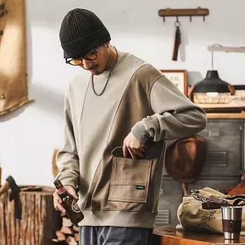 Американский ретро 380G тяжелый шенилл свитер мужской осень и зима модный бренд сращивание свободный топ мужчины M