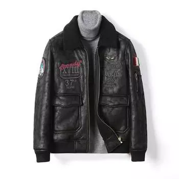 Американский ретро бархатный летный костюм ВВС меховая интегрированная вышитая этикетка большой размер кожаная куртка 2209241 3XL бездна