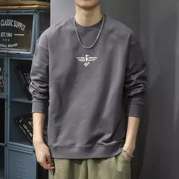 Американский ретро чистый хлопок плотный мужской свитер с круглым вырезом свободный большой размер модный брендовый принт повседневный пуловер M абрикосовый