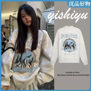 Американский ретро-дизайн Niche Thin Hoodie Женская новая свободная посадка BF Lazy Style с бархатной курткой поверх одежды L серый