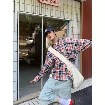 Американский ретро-дизайн, разноцветная полосатая рубашка с длинным рукавом для мужчин и женщин, повседневное свободное весенне-осеннее парное пальто для мужчин M красный