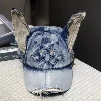 Американский ретро доберман потертый ковбой собачьи уши крест бейсболка осень и зима универсальный тренд мужские и женские кепки M56-58cm джинсовый синий
