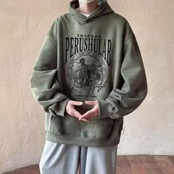 Американский ретро-флисовый свитер с капюшоном из оленьей кожи, мужское модное брендовое свободное повседневное пальто для пар M