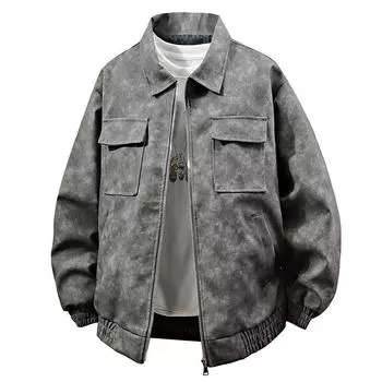 Американский ретро хип-хоп куртка из искусственной кожи с лацканами, мужская весенне-осенняя модная брендовая уличная свободная куртка для мотоциклистов, красивое пальто Plankton M чёрный