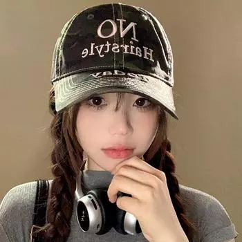 Американский ретро камуфляж армейский зеленый бейсболка женская нишевая мода вышитые буквы кепка показывающая лицо маленький козырек M56-58cm армия зеленый