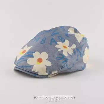 Американский ретро-кепка с ромашками и цветами, утиный язычок, мужская и женская, весенне-осенняя, с надписями, граффити, берет, модная кепка с затылком M56-58cm синий