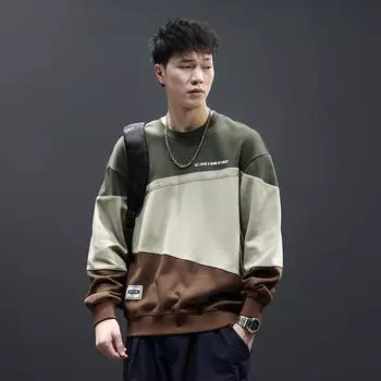 Американский ретро контрастный цветной свитер сращивания мужской нишевый дизайн свободный большой размер модный бренд ленивый осенний топ с длинными рукавами M белый