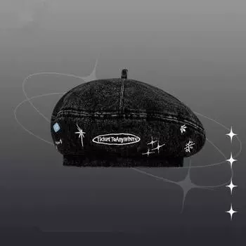 Американский ретро милый и крутой вышитый берет из денима с буквами женский весенне-осенний новый универсальный модный M56-58cm