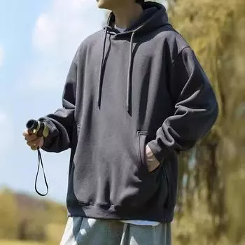 Американский ретро однотонный гонконгский стиль простая толстовка для мужчин весна и осень новая свободная повседневная модная брендовая куртка с капюшоном для мужчин M