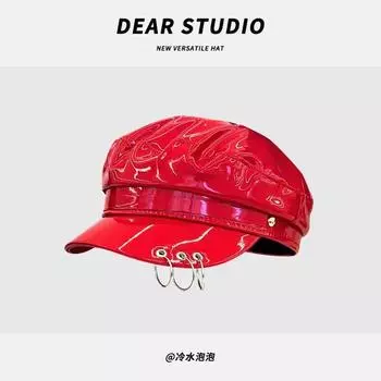 Американский ретро-панк-стиль из искусственной кожи, восьмиугольные кепки газетчика, женские уличные тренды, универсальные корейские береты Y2K 56-58cm красный