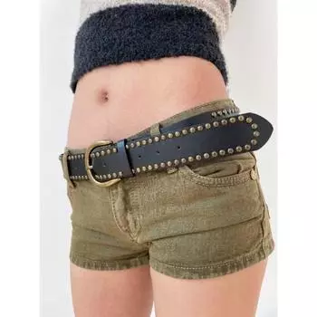 Американский ретро персонализированный заклепочный универсальный ремень High Sense Y2K для мужчин и женщин с одинаковым широким ремнем для джинсов с приливом чёрный