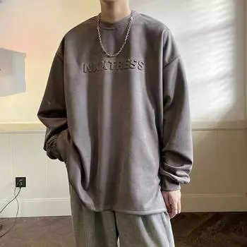 Американский ретро-персонаж, простая замшевая толстовка с принтом, мужская, осенняя, Y2K, мужская и женская, модная брендовая, уличная, свободная, куртка-пуловер S серый