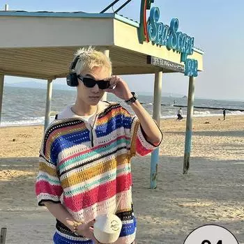 Американский ретро-полосатый вязаный свитер - свободный повседневный топ с лацканами на весну/лето XXXL