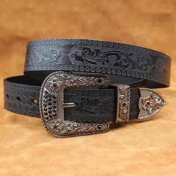 Американский ретро сплав пряжка универсальный тисненый ремень из коровьей кожи настоящий ремень ручной работы из коровьей кожи простой модный мужской 105cm жёлтый