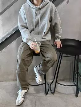 Американский ретро-стиль с капюшоном, простая мужская толстовка с принтом, осенняя свободная повседневная серая толстовка с капюшоном S