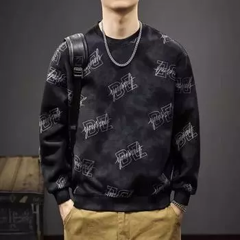 Американский ретро-стираемый принтованный свитер мужской осенний тяжелый облачный принт свободный круглый вырез длинный рукав повседневное пальто Tide M абрикосовый