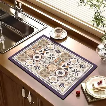 Американский ретро светлый роскошный кухонный коврик для слива, быстросохнущий Dialgae Mud, нескользящий впитывающий коврик, теплоизоляционный коврик для барной миски 30*40cm