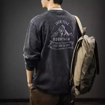 Американский ретро-свитер с принтом тай-дай для мужчин, осенняя модная брендовая футболка с длинными рукавами, свободный хлопковый топ M абрикосовый