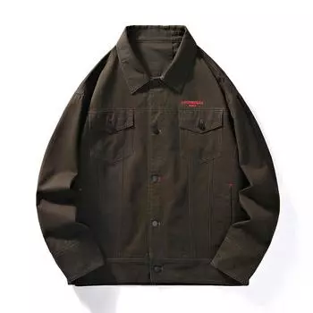 Американский ретро свободный топ рубашка больших размеров весна-осень мужская куртка с лацканами куртка-бомбер M чёрный