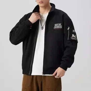 Американский ретро тяжелый кожаный бархат бейсбольная майка мужская свободная большой размер черная куртка повседневная куртка модный бренд M