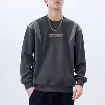 Американский ретро тяжелый свитер с круглым вырезом мужской топ модный бренд контрастного цвета свободная универсальная куртка M темно серый