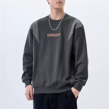 Американский ретро тяжелый свитер с круглым вырезом, мужские осенние и зимние топы, модный бренд, контрастное свободное пальто M темно серый