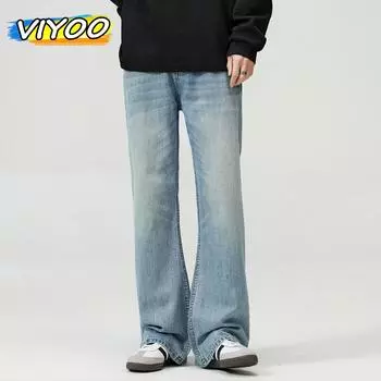 Американский стиль, 80% хлопок, мужские высококачественные большие мешковатые джинсы Y2K, джинсовые широкие брюки, брюки-клеш для мужчин, уличная одежда L синий
