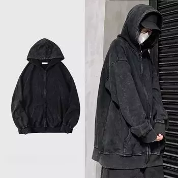 Американский стиль кардиган свитер винтажная пара толстовка куртка топ M чёрный