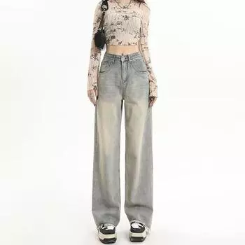 Американский стиль мода повседневные широкие джинсовые брюки женские джинсы с высокой талией винтажные прямые мешковатые джинсовые брюки уличная одежда больших размеров XXL серый