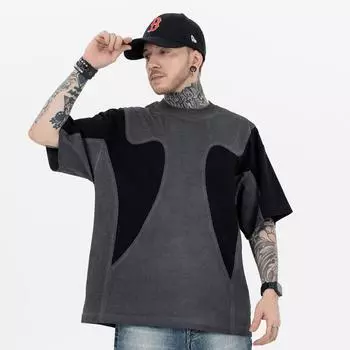 Американский стиль Мужская Весна Лето Свободная Повседневная Уличная Простая Модная Лоскутная Футболка с Коротким Рукавом L