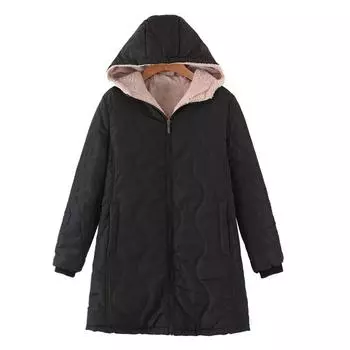 Американский стиль осень и зима новая хлопковая подкладка женская внутренняя бархатная свободная средняя и длинная хлопковая одежда куртка женская с капюшоном S бордовый