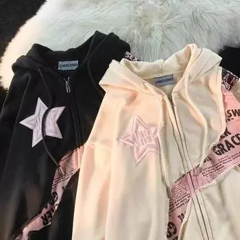 Американский стиль персонализированный кардиган с буквенным принтом в стиле пэчворк и бархатная толстовка L бежевый