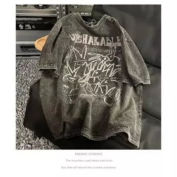 Американский ретро-дизайн, интересная футболка с изображением кролика из мультфильма, модные уличные топы для мужчин и женщин S чёрный