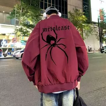 Американский стиль ретро винно-красный пиджак для бейсбольного костюма Spider, мужская весенне-осенняя новая модная брендовая подростковая летная куртка M чёрный