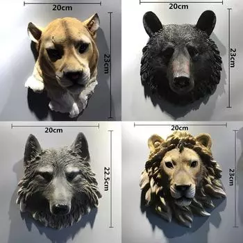 Американский стиль смоляная имитация большая 3D голова животного настенная подвеска скандинавская голова льва настенный декор ремесла скульптура бар офис