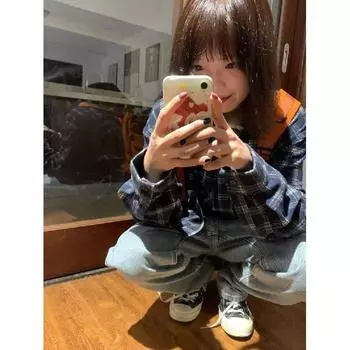 Американский стиль, универсальная рубашка в гонконгском стиле, свободная рубашка с длинным рукавом, пальто, клетчатая рубашка, женская рубашка в стиле ретро на весну и лето с защитой от солнца M синий