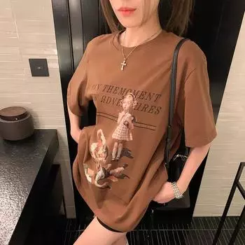 Американский стиль винтажный графический принт футболки с коротким рукавом для женщин летние чистый хлопок повседневные свободные футболки harajuku уличная одежда топы Y2k S