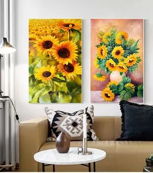 Американский стиль золотой цветок живопись настенное искусство холст подсолнух картина гостиная холст печать плакатов для спальни художественный принт без рамки 21*30cm